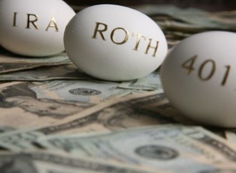 Three eggs labeled IRA, Roth, and 401K